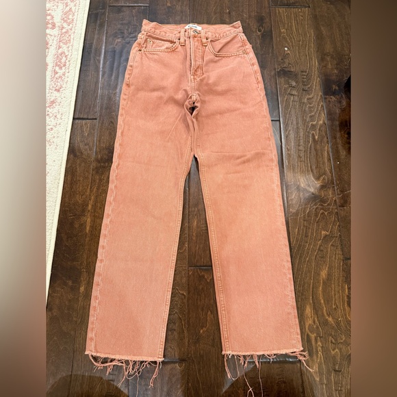 RE/DONE 70s High Rise Stove Pipe Straight Leg Jeans Red Burnt Orange size 24 - Picture 2 of 15